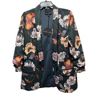 Harlowe & Graham Green‎ and Orange Floral Women's Boyfriend Blazer NWT Size S